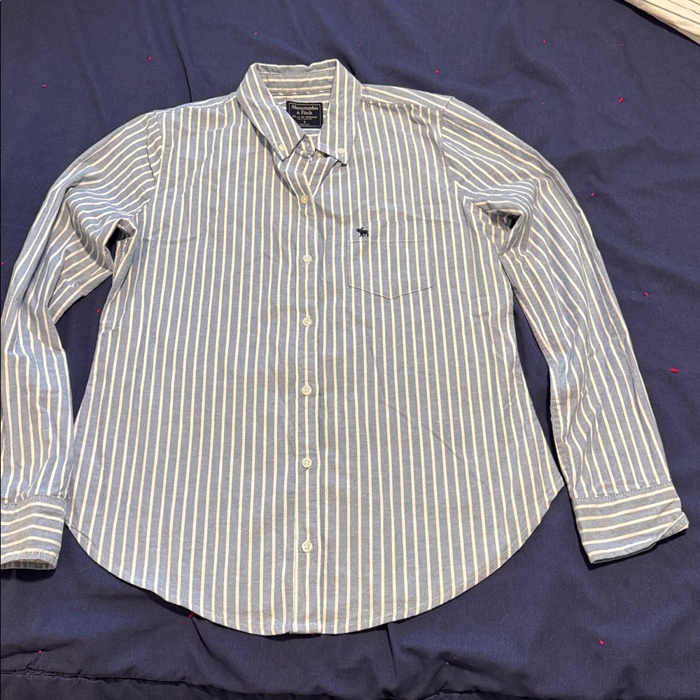 Abercrombie & Fitch Blue and White Striped Button Down Shirt